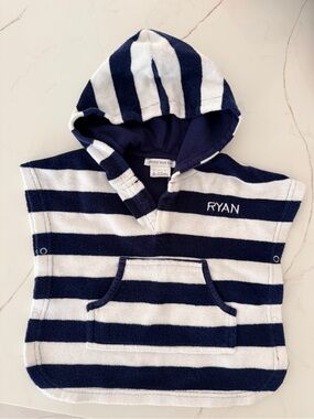 Pottery Barn Kids Striped Navy & White Hooded Kids Poncho Towel - “Ryan”